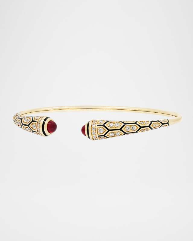 18K Yellow Gold Mushabbak Bangle Bracelet with Diamonds and Rubies